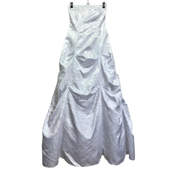 Morgan 4 Ever White Satin Strapless Wedding Halloween Dress Glitter  Sz 7/8 #i - Picture 1 of 10